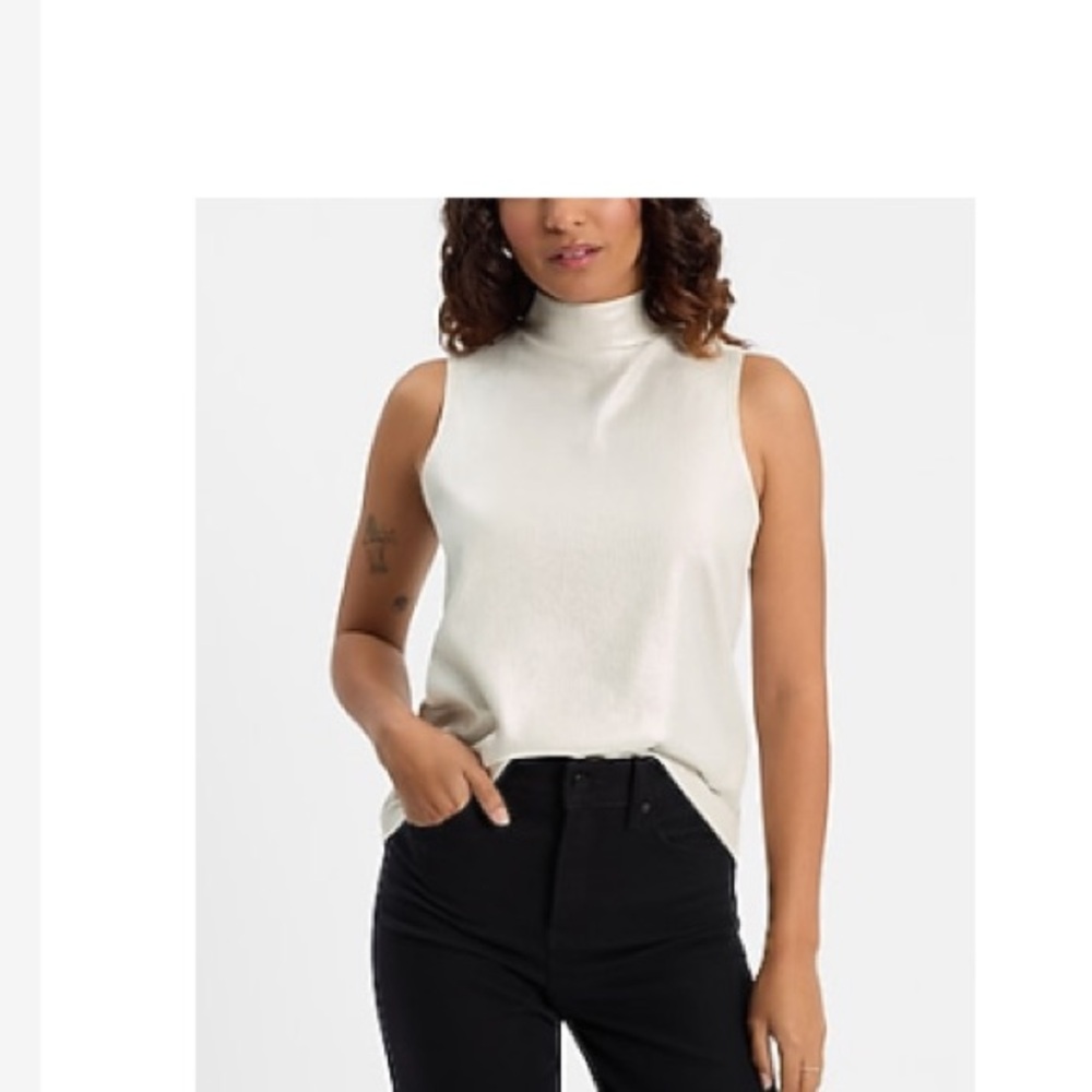 Express Cream Sleeveless Turtleneck Tank Top